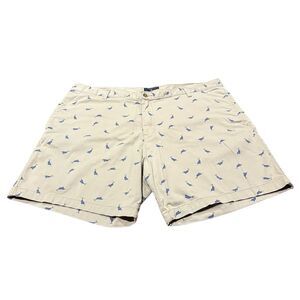 Saddlebred Shorts Mens 42W Khaki Blue Marlin Fish Print Flat Front Casual